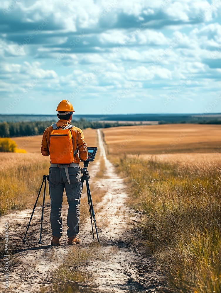custom made wallpaper toronto digitalEngineer Surveying Land A land surveyor engineer standing in an open field, holding a GPS device, with surveying equipment and vast land stretching into the horizon.