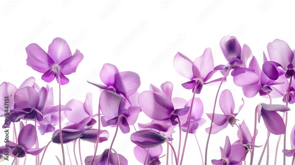 Cyclamen flowers in violet shade against white backdrop Cyclamen flowers in violet shade against white backdrop
