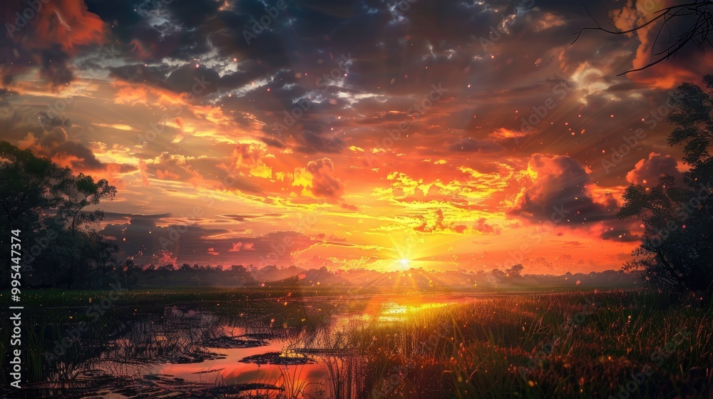 Fototapeta premium Sunset with natural scenery