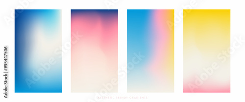Pastel gradient sky pattern set. Abstract clear blue sky. Pastel rainbow. Light blue, pink, yellow color vector banner. Blurred light fuzz colorful gradient background. Vector soft vertical backdrop