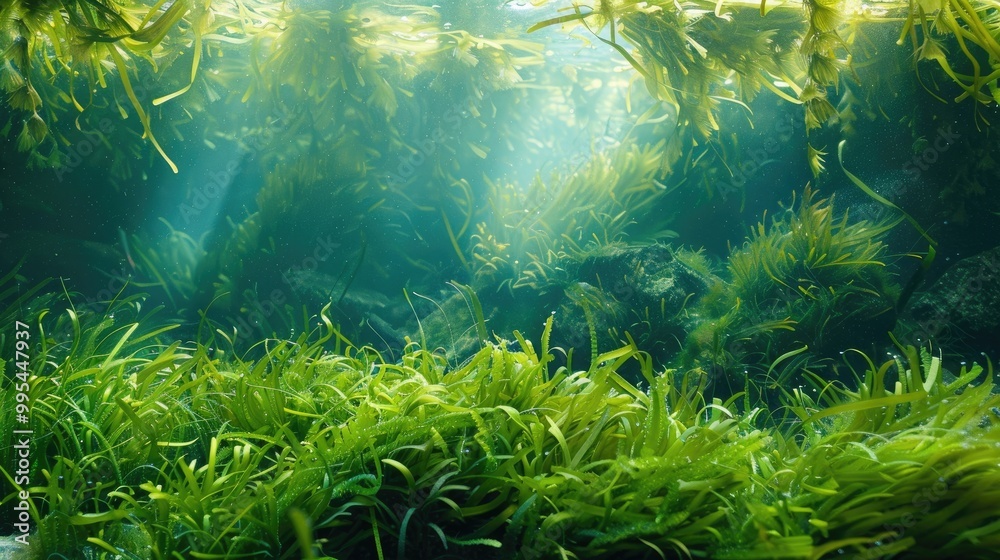 Fototapeta premium Stunning green seaweed grass in backdrop