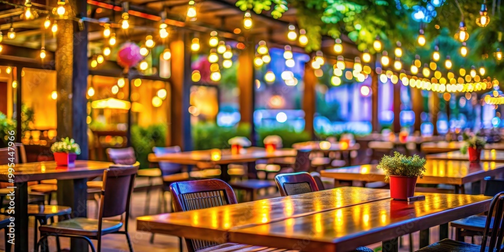 Bokeh background of a vibrant outdoor bar restaurant, bokeh, background, outdoor, bar, restaurant, lights, colorful, festive Bokeh background of a vibrant outdoor bar restaurant, bokeh, background, outdoor, bar, restaurant, lights, colorful, festive