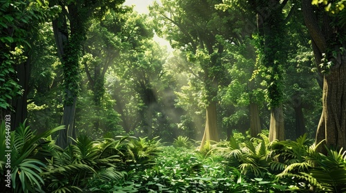 Teak tree forest adorned with green plants