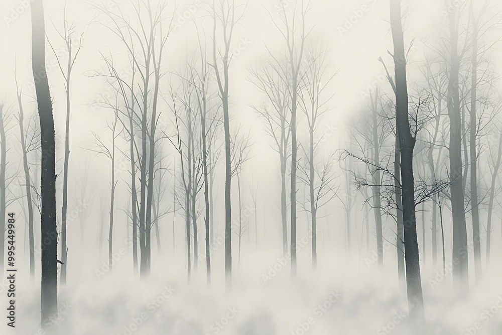 Foggy forest with pine trees in the foreground Foggy forest with pine trees in the foreground