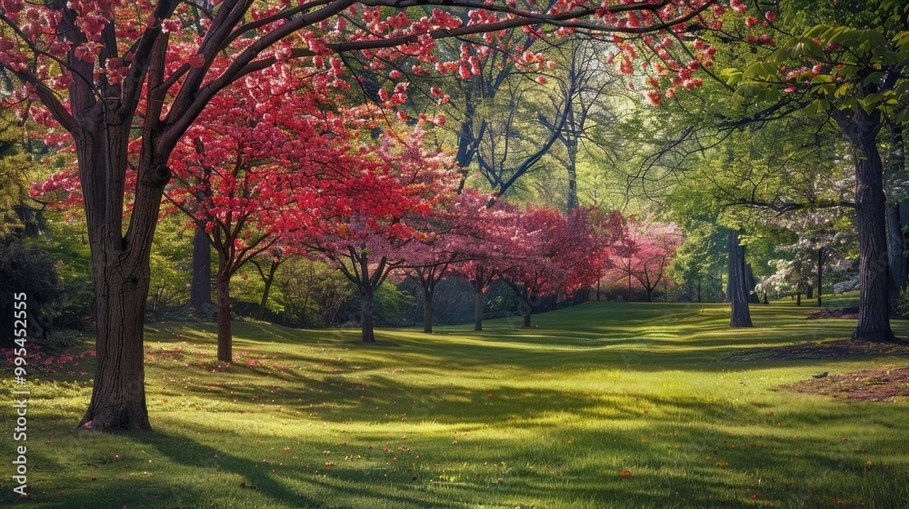 Naklejka premium Spring Trees in the Park Park s Spring Foliage