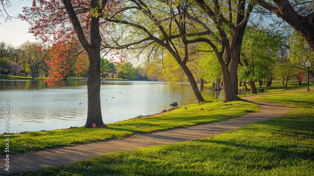 Obraz premium Scenic spring park by the river