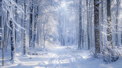 Snow covered forest in a dreamy winter landscape