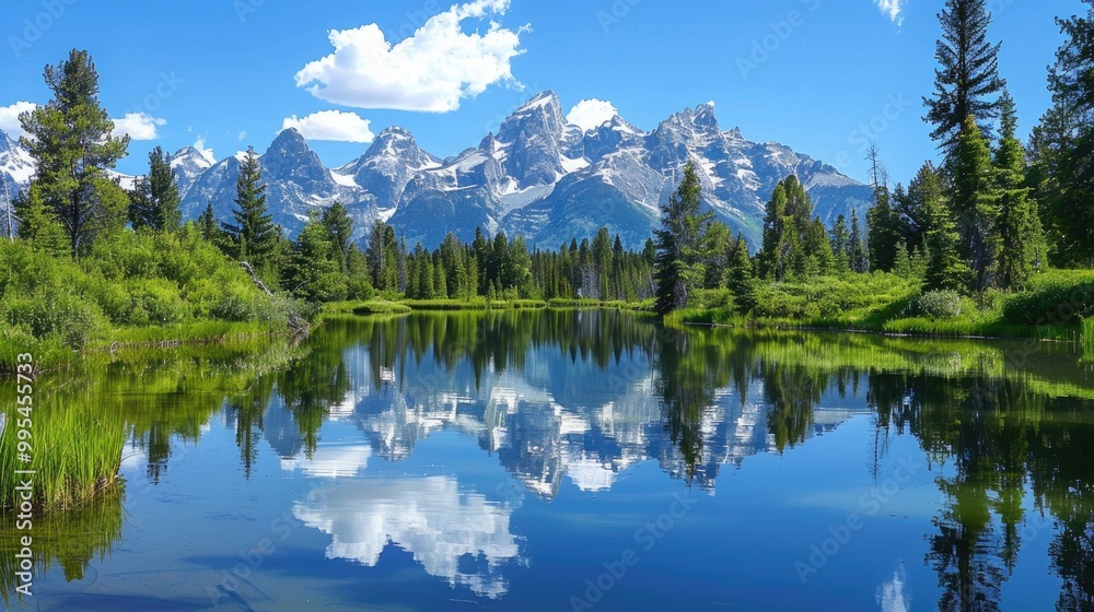 Scenic Lake View with Woods and Mountains Reflection Scenic Lake View with Woods and Mountains Reflection
