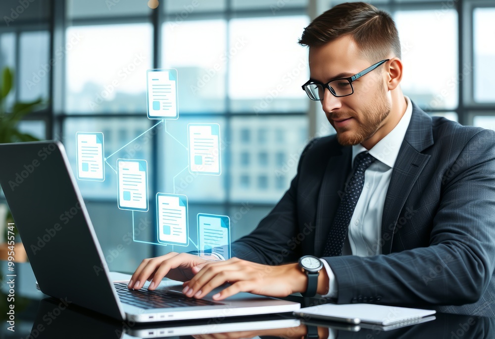 Businessman implementing invoice approval workflows and controls Businessman implementing invoice approval workflows and controls