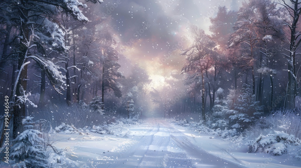 Snow covered forest in a dreamy winter landscape Snow covered forest in a dreamy winter landscape