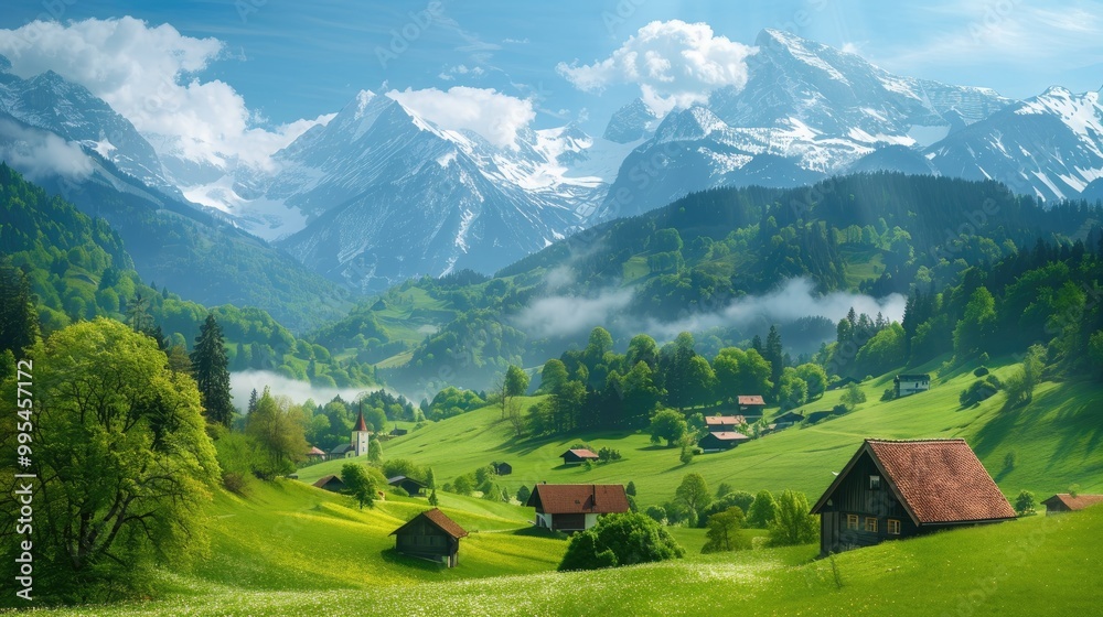 Fototapeta premium Scenic village backdrop ideal for desktop display