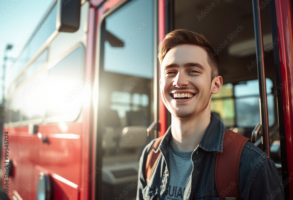 A young white man mid twenties beams with joy as he stands besid A young white man mid twenties beams with joy as he stands besid