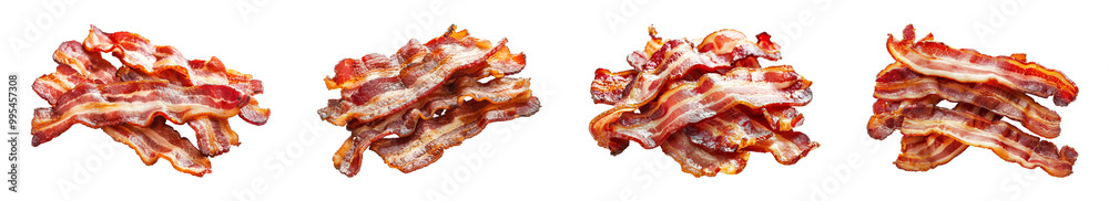 Savory Crispy Bacon Strips Set Isolated on Transparent Background Savory Crispy Bacon Strips Set Isolated on Transparent Background