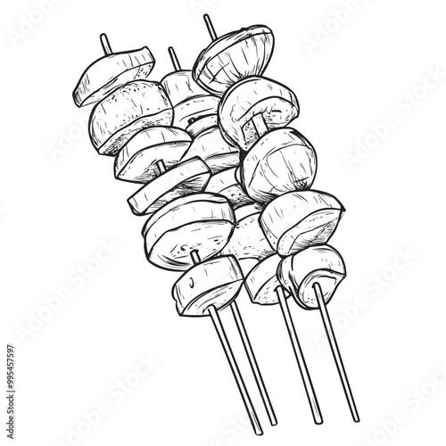 Grilled vegetables on skewers