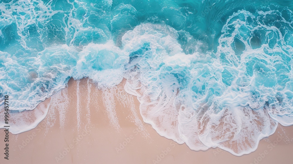 Soft blue ocean waves with foam on sandy beach Soft blue ocean waves with foam on sandy beach