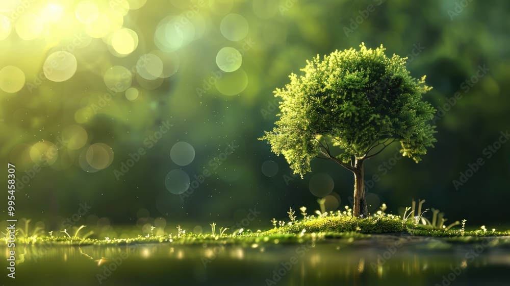 Isolated tree against blurred light background in high definition