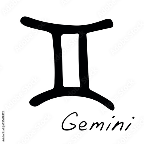 Hand drawn gemini zodiac sign Esoteric symbol doodle Astrology clipart Element for design
