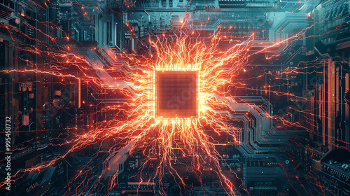 The electronic chip has a red light