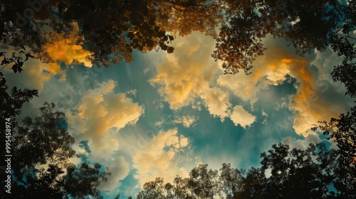 Sky clouds and trees