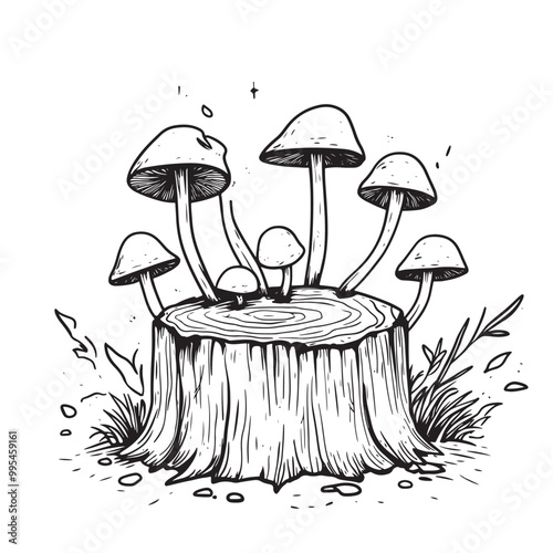 Mushrooms growing on a tree stump in the forest
