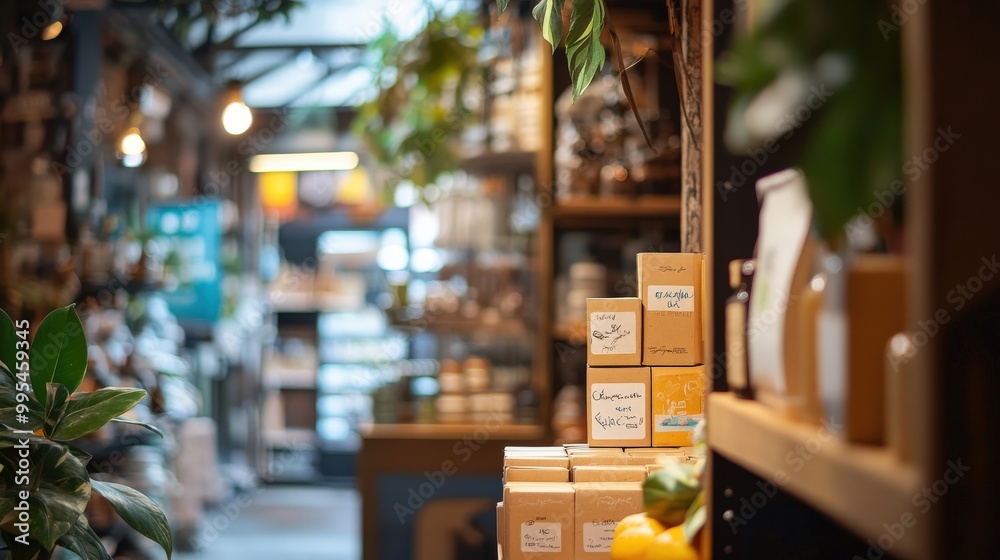 A close-up of a microbusiness storefront in a bustling local market, showcasing unique