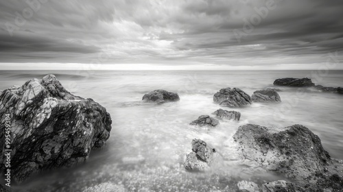 Seascape in monochrome with a dreamy effect from extended exposure