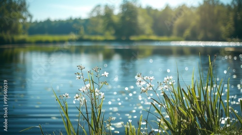Natural Eastern European Lake with Selective Focus and Copy Space