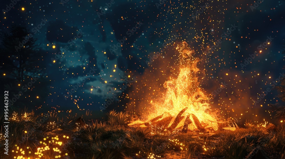 Nighttime bonfire s rhythmic flames Nighttime bonfire s rhythmic flames