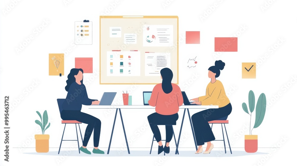A dynamic shot of a women-led startup team brainstorming ideas in a creative workspace, fostering innovation A dynamic shot of a women-led startup team brainstorming ideas in a creative workspace, fostering innovation