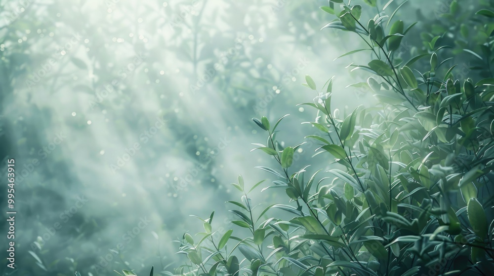 Scenic misty morning view with sunbeams and blurred foliage as natural component Scenic misty morning view with sunbeams and blurred foliage as natural component