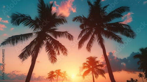 Palm tree silhouettes during sunset with a classic touch