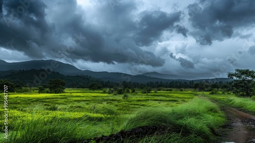 Overcast sky with sunny intervals during monsoon