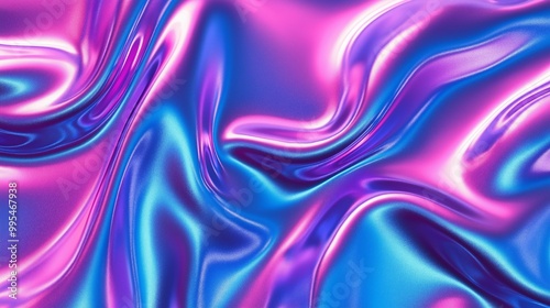 metallic liquid backdrop. neon texture in an abstract way. 3D holographic foil rainbow. glossy surface with waves in shades of blue and purple