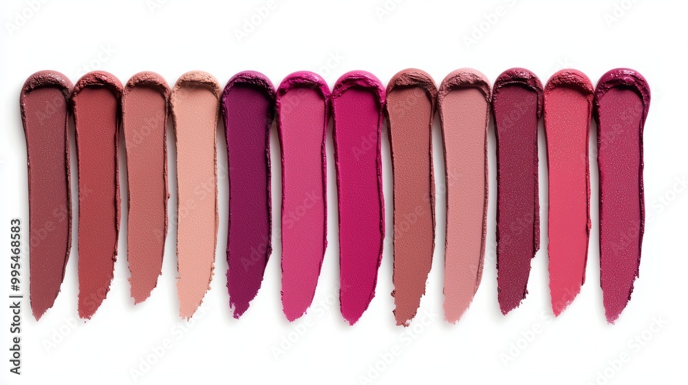 A gradient of neutral brown to rich berry lipstick swatches, blending seamlessly from beige to bold, with soft matte textures.