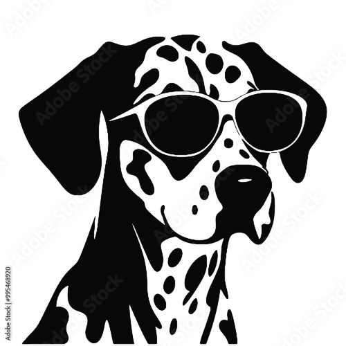 Dalmatian Dog in Sunglasses Silhouette Vector Transparent Background