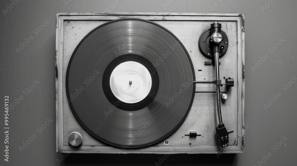 Fototapeta premium Record player and vinyl record with blank space above