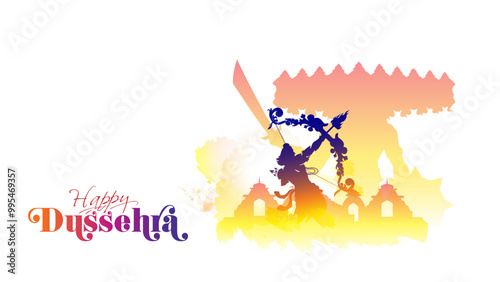 Happy Dussehra. Vector illustration of Lord Rama and Ravana fight background.