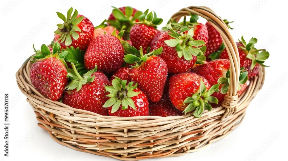 Ripe strawberries in a basket on white background Ripe strawberries in a basket on white background