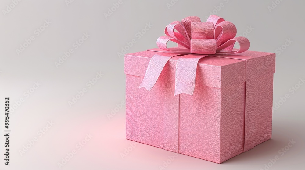 Obraz premium Pink gift box with bow on white background