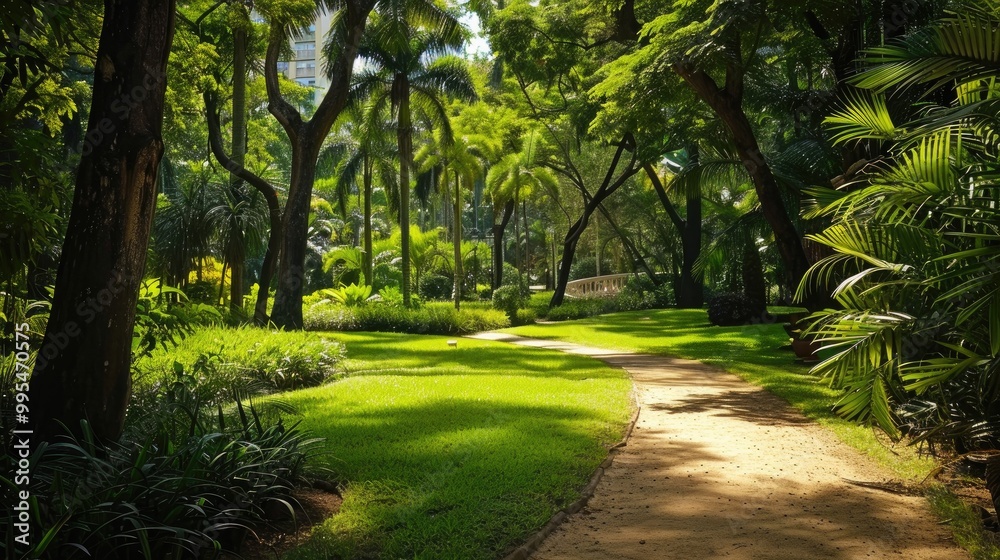 Fototapeta premium Park adorned with lovely natural foliage