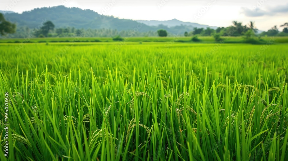 Rice field covered in green Rice field covered in green