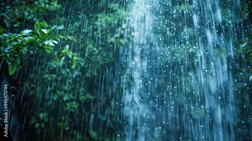 Rainwater streaming at waterfall s bottom in the monsoon photo