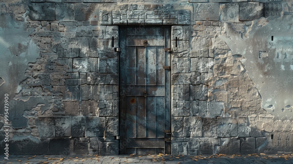Old concrete block wall with iron door Old concrete block wall with iron door