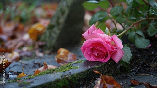 Pink rose passed away in the garden