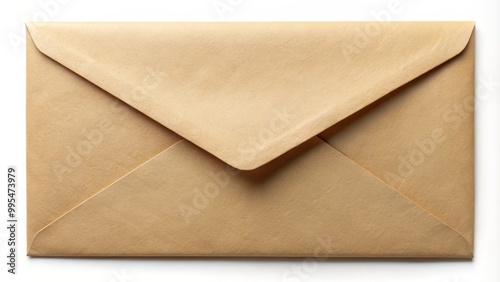 Simple brown paper envelope is lying flat on a white background