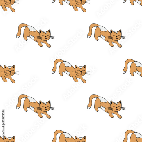 Seamless pattern with cat doodle for decorative print, wrapping paper, greeting cards, wallpaper and fabric