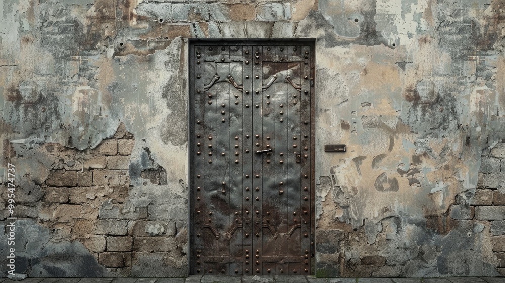 Old concrete block wall with iron door Old concrete block wall with iron door