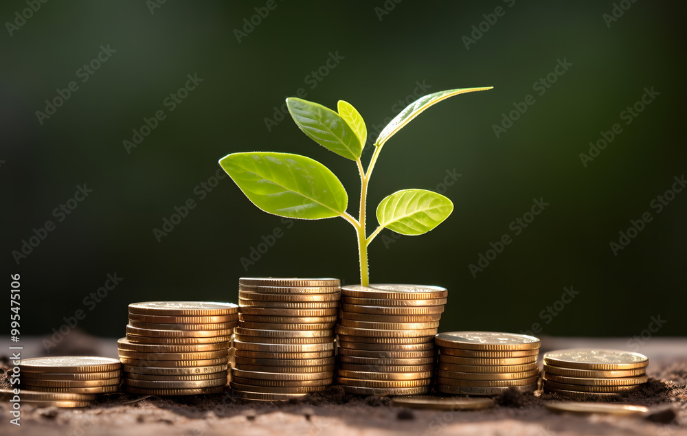 A tree growing from a pile of coins symbolizes financial growth and investment success. A tree growing from a pile of coins symbolizes financial growth and investment success.
