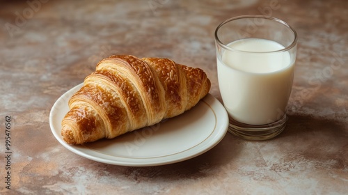 "Savor the Moment: Croissant and Milk for a Delicious Start"