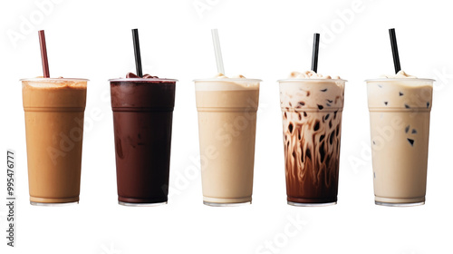 Mocha coffee ice cream milk shake on white isolated on clear png background and transparent background. food drink and dessert concept for cafe and restaurent, AI generative.	 photo